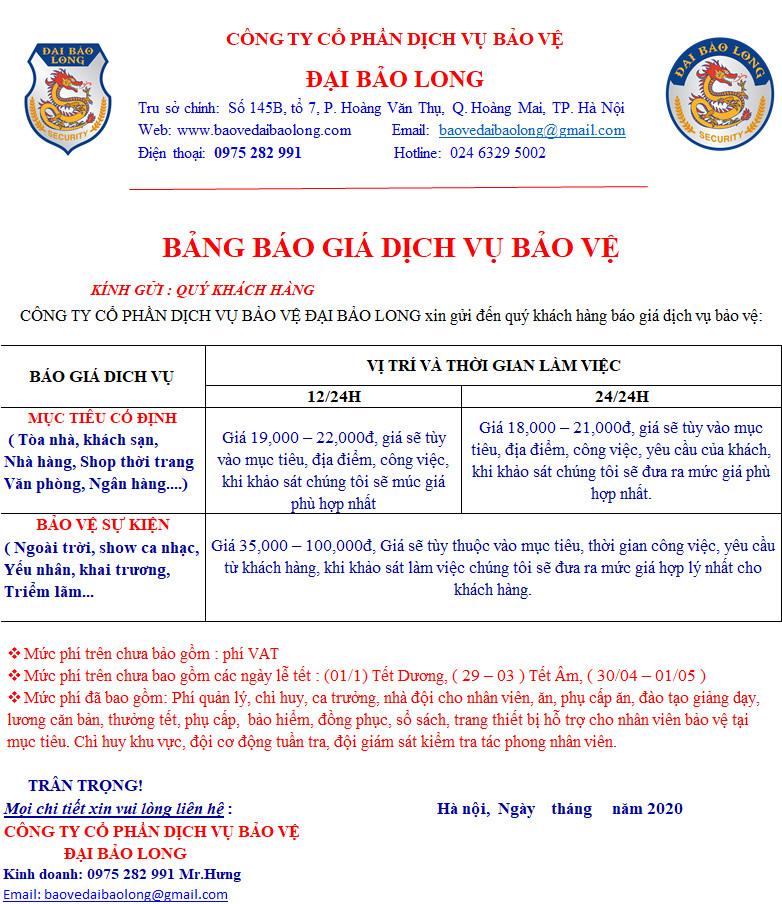 báo giá bảo vệ 